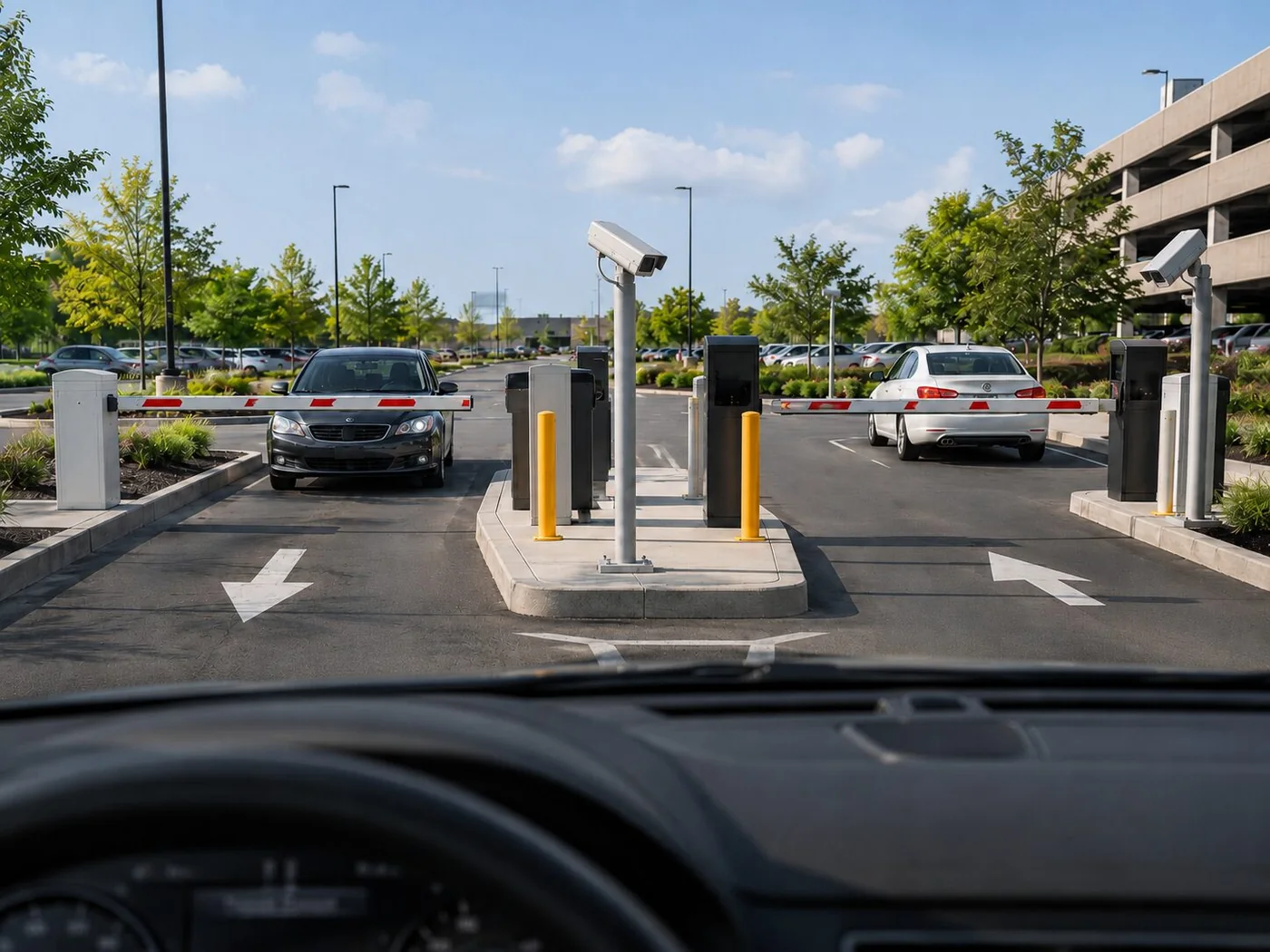 Control de acceso vehicular con entrada y barrera automática